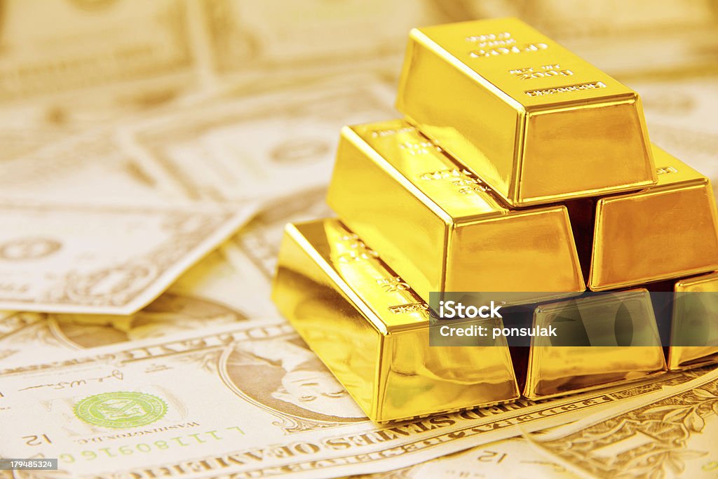 gold bars gold bars background Concepts Stock Photo