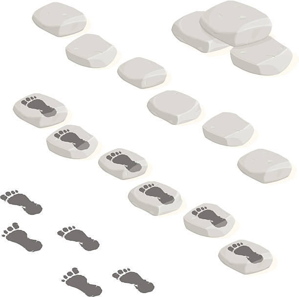 ilustrações, clipart, desenhos animados e ícones de gray o step stones com pegadas - stepping stone stone stepping footpath