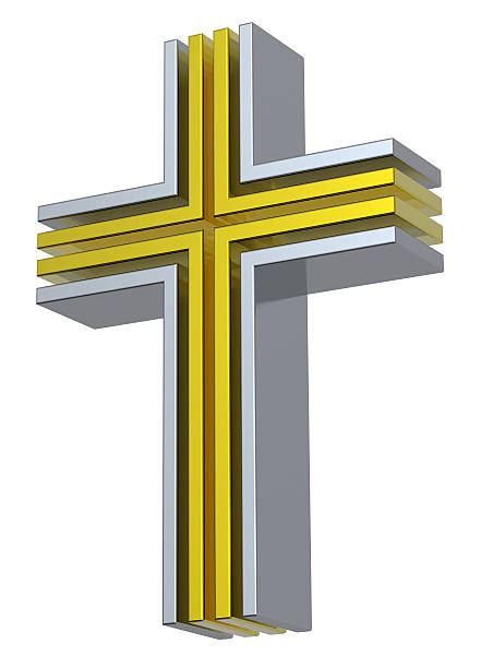 istock Gold - silver cross isolated on white 179486006