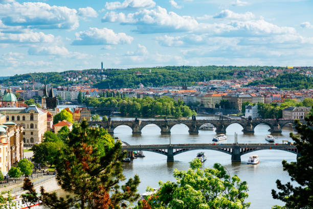 istock Panoramic view of Prague with multiple bridges and Vltava River. 1794868961