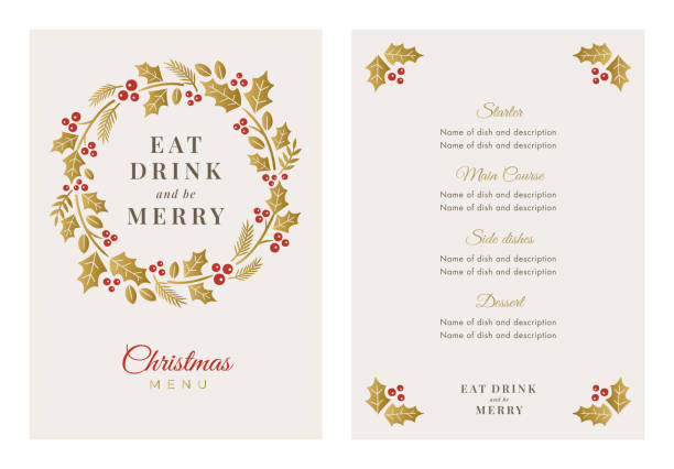 illustrazioni stock, clip art, cartoni animati e icone di tendenza di modello di menu di natale con cornice per ghirlanda. - invitation elegance dinner backgrounds