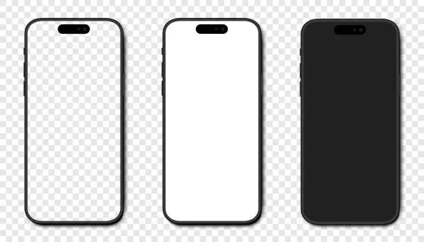 Vector illustration of Mockup new Iphone 15, 15 pro, 15 pro max and Iphone 14 pro, 14 pro max. Mock up screen iphone. VINNITSA, UKRAINE - OCTOBER 23, 2023