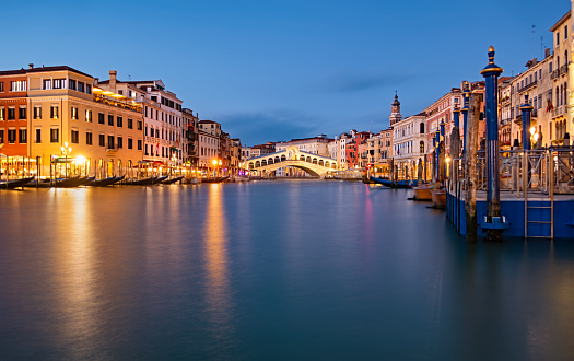 Long exposure Rialto Bridge at sunset, Venice