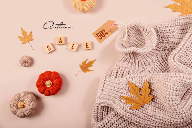 istock Composition for autumn sale with warm knitted sweater 1794908780