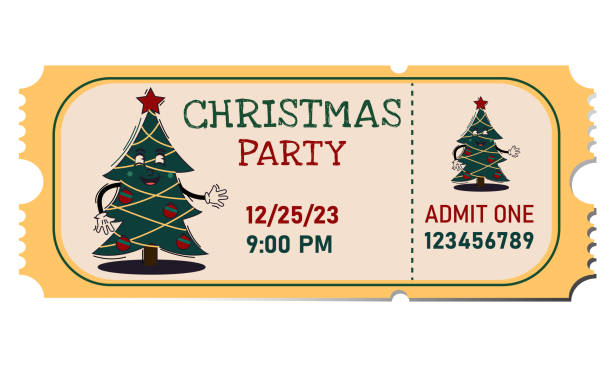 istock Christmas Party Ticket. Illustration of a retro Christmas tree with eyes 1794908792