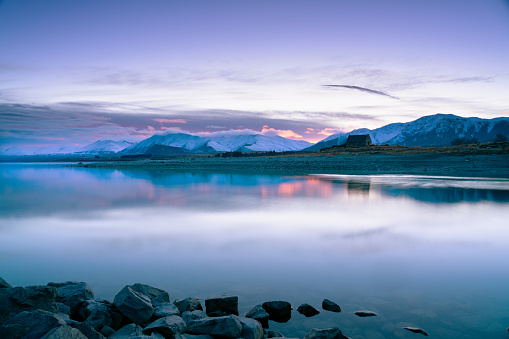 A spectacular dawn breaks over the Church of the Good Shepherd at Lake Tekapo, on New Zealand's South Island.