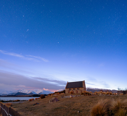 The Milky Way sparkles over the Church of the Good Shepherd at Lake Tekapo, New Zealand.