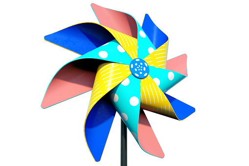 colorful pinwheel children's toy isolated on white background, 3d render