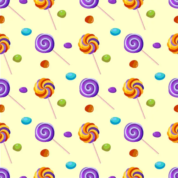 Vector illustration of Seamless pattern with lollipops and jelly candies