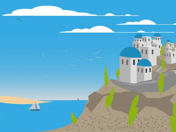 Vector illustration of Greek city Santorini landscape