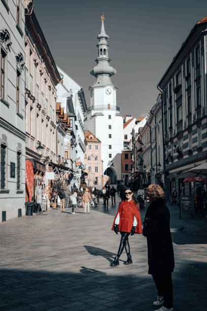 Tourist on Michalska street stock photo