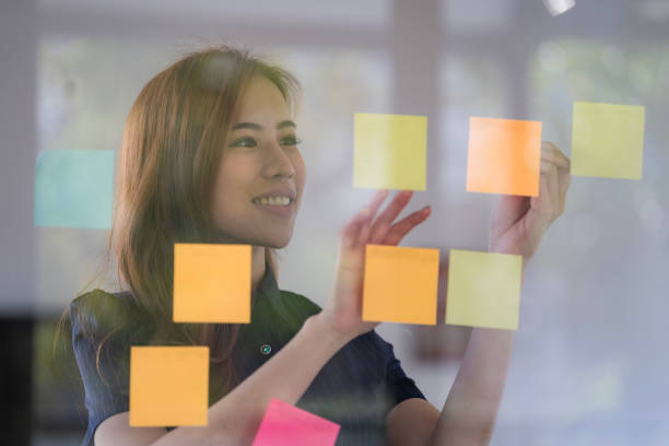 istock Confident businesswoman planning while looking at adhesive notes stuck on a glass wall. 1794958252