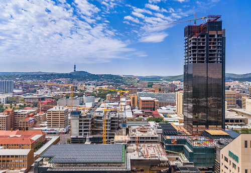 South African Reserve Bank busy with upgrading renovations and the cityscape of Pretoria.