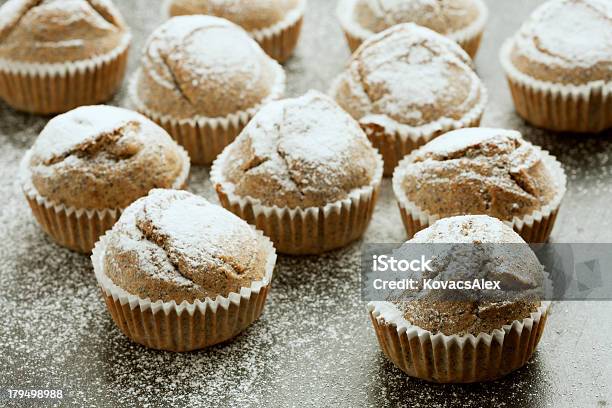Muffins With Icing Sugar Stock Photo - Download Image Now - Arrangement, Baked, Bakery