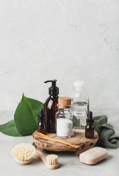 istock zero waste eco friendly cleaning concept. wooden brushes, baking soda, vinegar 1795005149