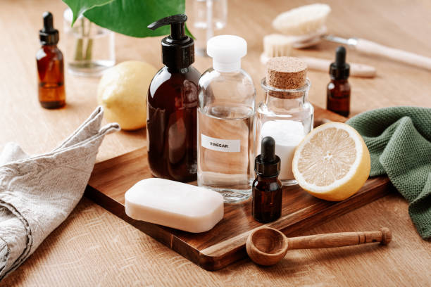istock zero waste eco friendly cleaning concept. wooden brushes, baking soda, vinegar 1795005758