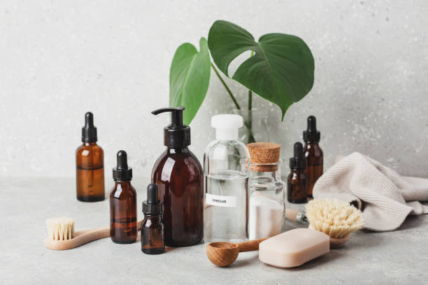 istock zero waste eco friendly cleaning concept. wooden brushes, baking soda, vinegar 1795005789