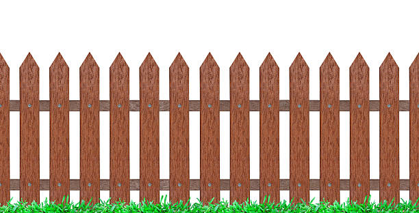 istock traditional fence background with grass on white 179500602