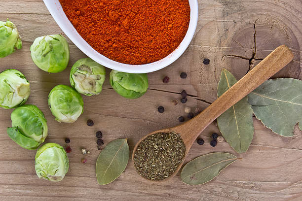 spices on a wooden table stock photo