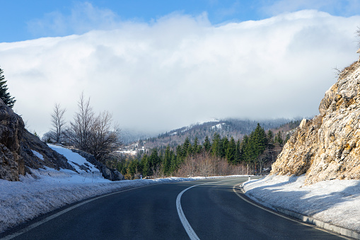 Winter road in the mountains.
