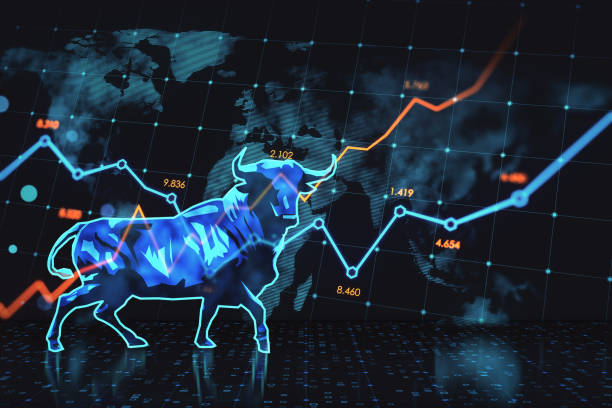istock Bullish financial market trend with blue bull. 3D Rendering 1795016099