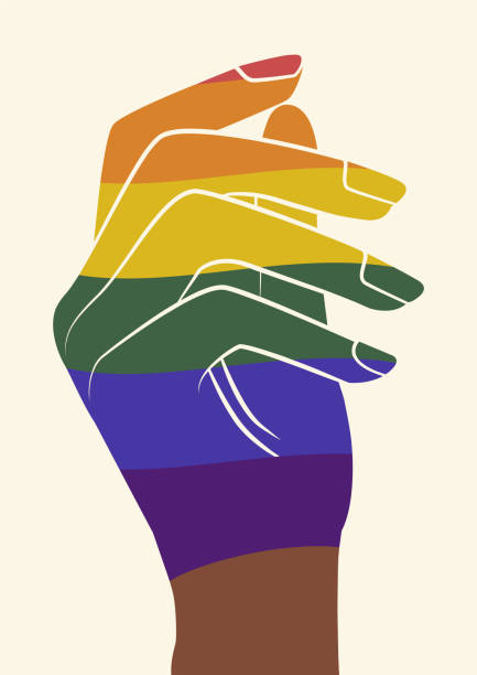 istock Hand and rainbow lgbt flag celebrating pride month illustration. 1795019378