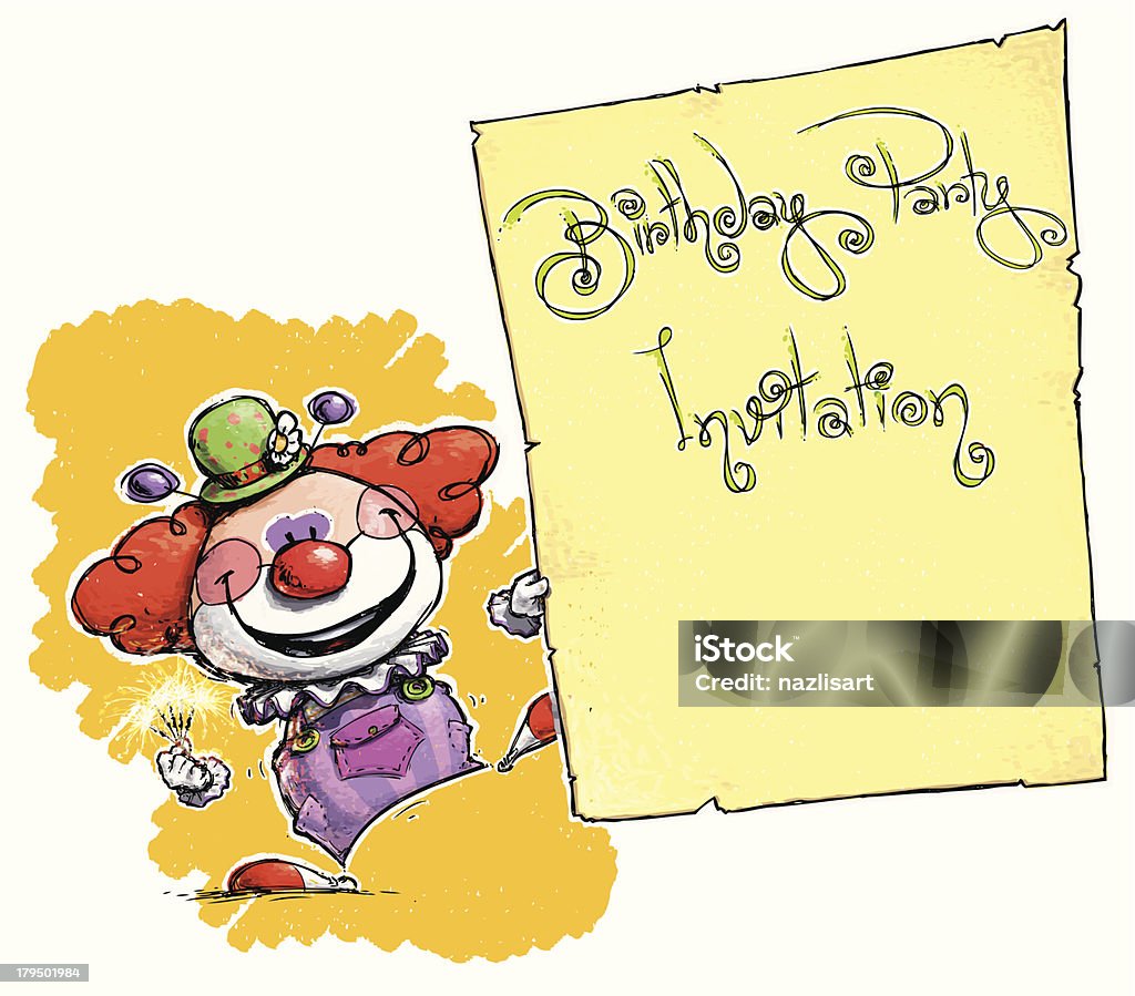 Clown tenant Invitation-Anniversaire - clipart vectoriel de Anniversaire libre de droits