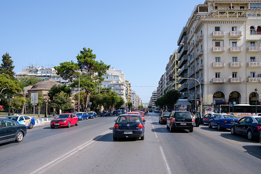 Thessaloniki, Greece - September 22, 2023 : The busy boulevard Egnatia in Thessaloniki Greece