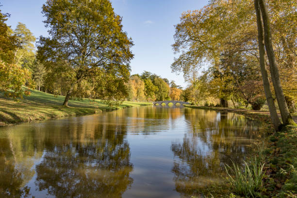 Darley Park between outskirts of Derby and Darley Abbey close to river Derwent (right side) in Derbyshire, Midlands, England.