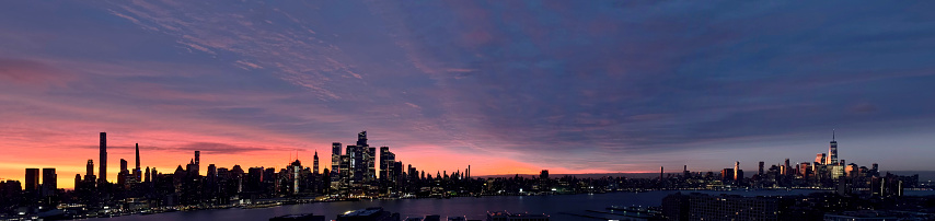 Panoramic view of Manhattan view during sunrise in New York