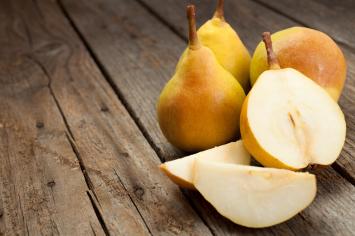 Pears on old wood table