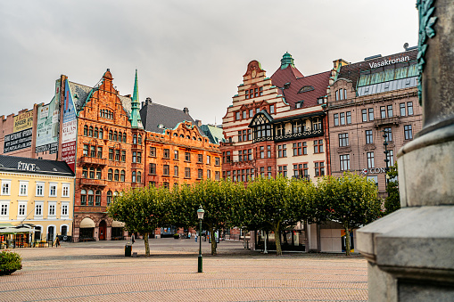 Cityscape image of Leipzig downtown with New Town Hall during beautiful sunset.