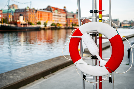 Lifebuoy on the quayside in Malmo in Sweden.