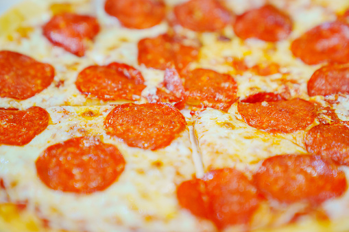 Close-up of pepperoni pizza.