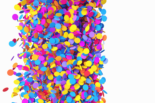 Close-up of Christmas colored confetti on a white background. 3d rendering illustration