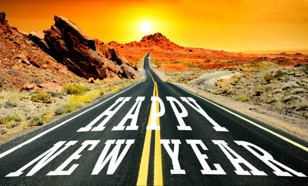 Happy New Year written on the road