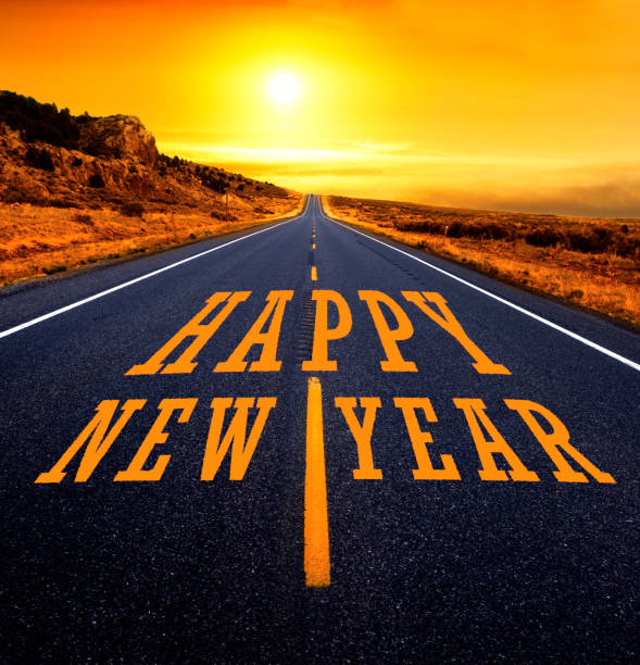Happy New Year written on the road