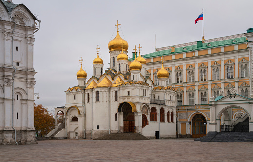 Annunciation Cathedral on the Cathedral Square of the Moscow Kremlin on an autumn day, Moscow