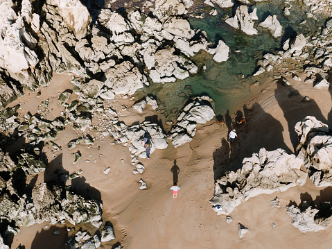 Aerial view of unrecognizable people at a beach