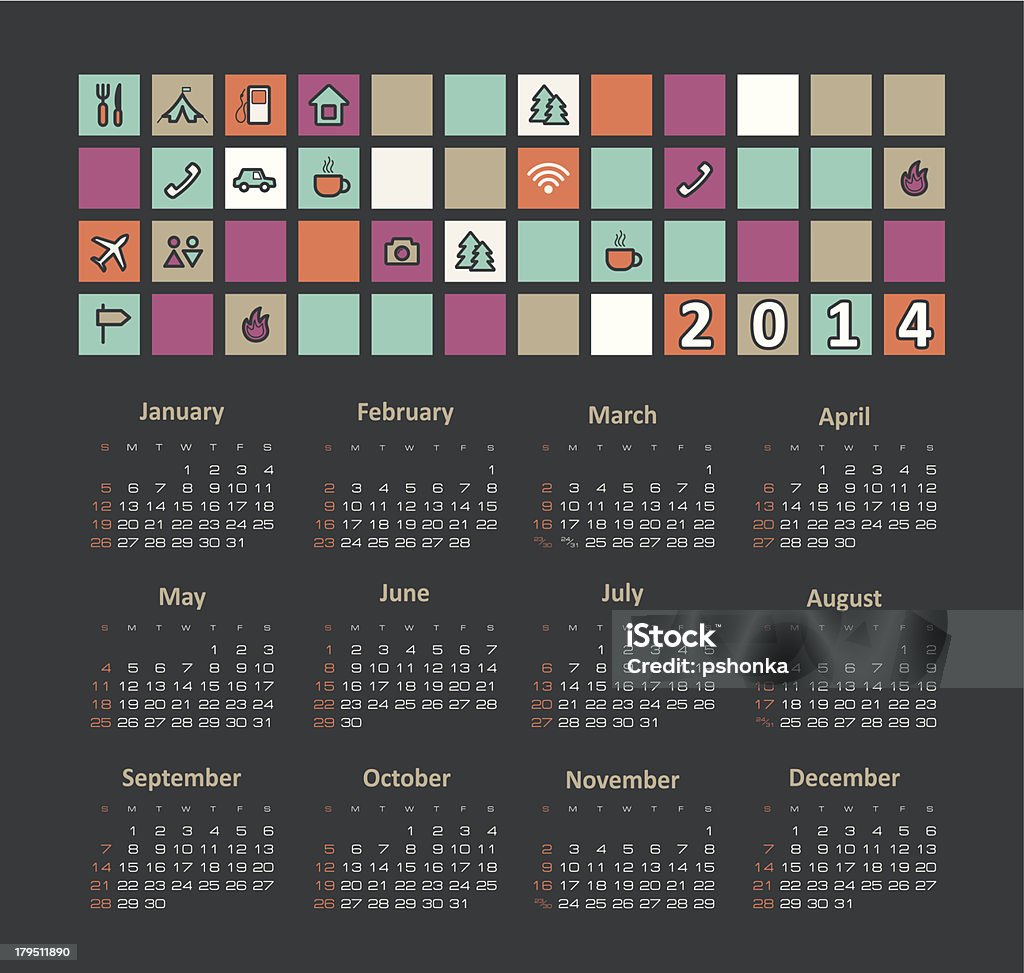 Calendar 2014 Stock Illustration - Download Image Now - 2014, April
