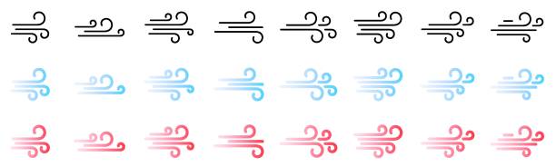 ikona przewodów nadmuchu powietrza. zestaw niebieskich i czerwonych symboli pogody png - breeze stock illustrations