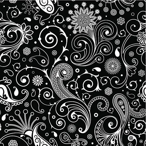 Vector illustration of seamless pattern with paisley