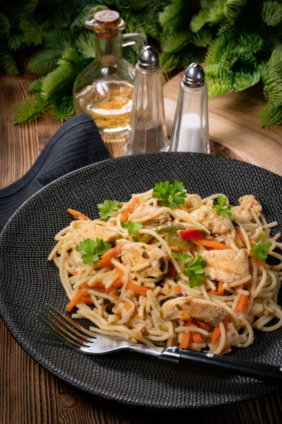 istock Fried noodles with chicken and vegetables. 1795126756
