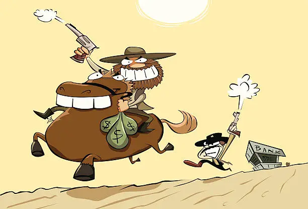 Vector illustration of Bank Robbery in the Wild West