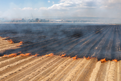 Burning a large trash pile in a pasture