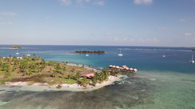 Drone flyback of idyllic island of caribbean islands