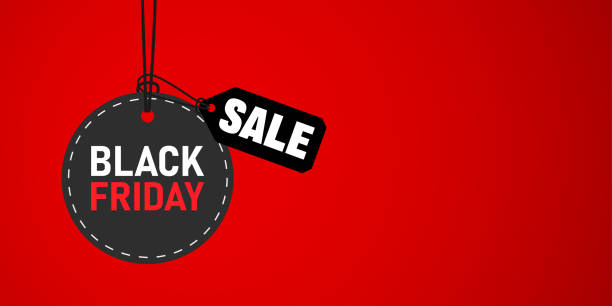 istock Black Friday Sale black badge on red background. Web Banner, online poster, black friday special offer, copy space for text, online shopping, trendy colored vector illustration. 1795153302