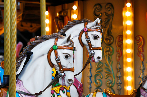 Augsburg, Germany - April 10: typical fairground rides on the biggest swabian folk festival called 'Plärrer' in Augsburg on April 10, 2023