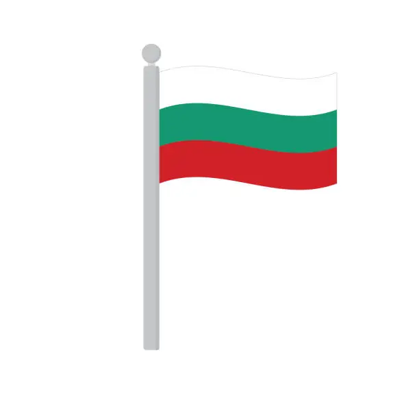 Vector illustration of Flag of Bulgaria on flagpole isolated