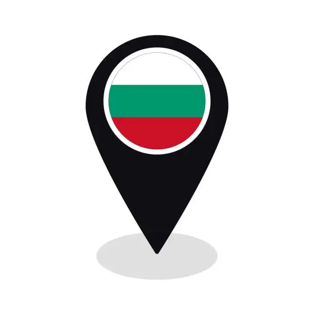 Vector illustration of Flag of Bulgaria flag on map pinpoint icon isolated black color